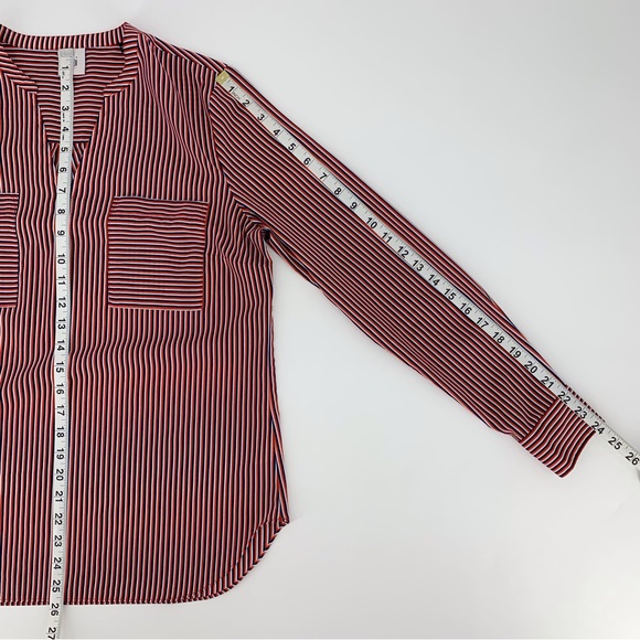 Cabi Franklin Blouse #5335, Red, White & Blue Striped Notch V-Neck Blouse, Small - Picture 15 of 16